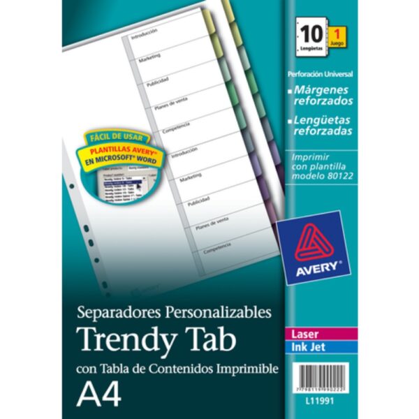 SEPARADORES PERSONALIZABLES TRENDY TABS A4 10 POSICIONES