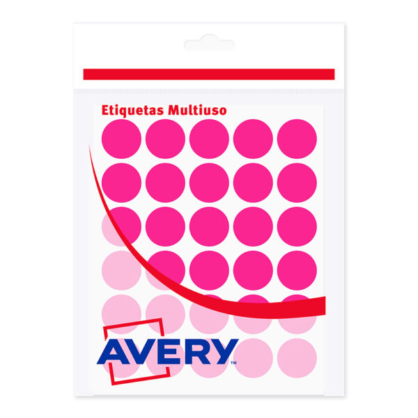 ETIQUETAS AVERY REDONDAS ROSA FLÚO 1.94 CM diámetro - 150 Unds