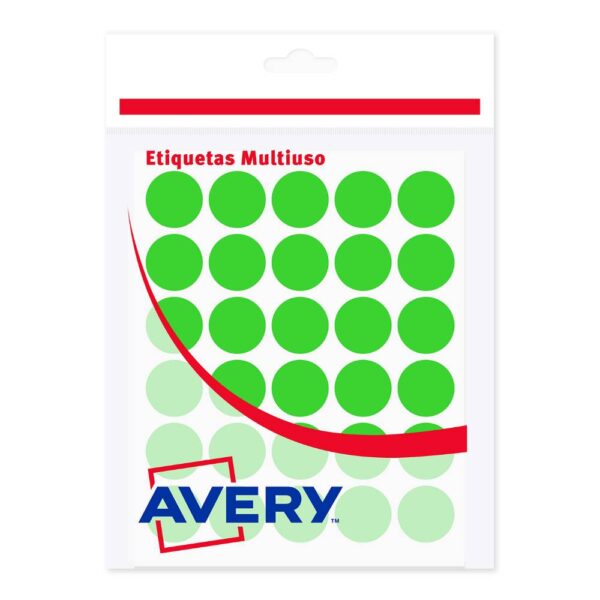 ETIQUETAS AVERY REDONDAS VERDE FLÚO 1.94 CM diámetro - 150 Unds