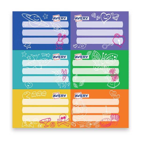 ETIQUETAS ADHESIVAS CON DISEÑO "GRAFITI" 7.5 x 5 CM - 6 Unds