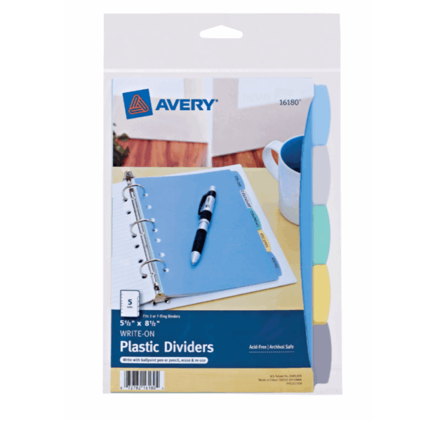 SEPARADOR PASTELE REUTILIZABLE AVERY DE 5 POSICIONES PARA PLANNER