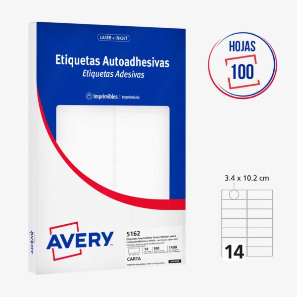 ETIQUETAS ADHESIVAS IMPRIMIBLES AVERY BLANCAS 101.6X33.9 - 1400 Unds