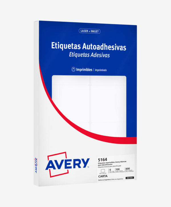 ETIQUETAS ADHESIVAS IMPRIMIBLES AVERY BLANCAS 8.5 x 10.2 CM - 600 Unds
