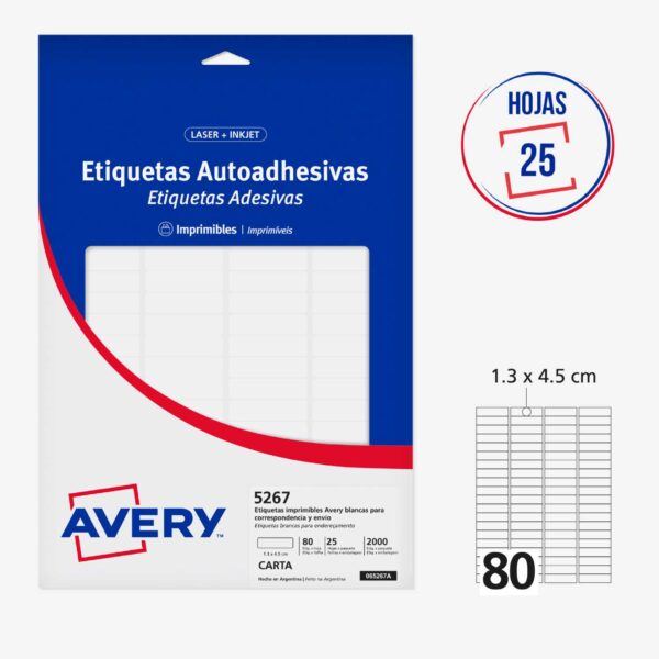 ETIQUETAS IMPRIMIBLES AVERY BLANCAS  1.3 x 4.5 cm - 2000 Unds