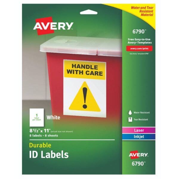 ETIQUETAS ADHESIVAS IMPRIMIBLES DURABLES 21.59 x 27.94 CM - 8 Unds