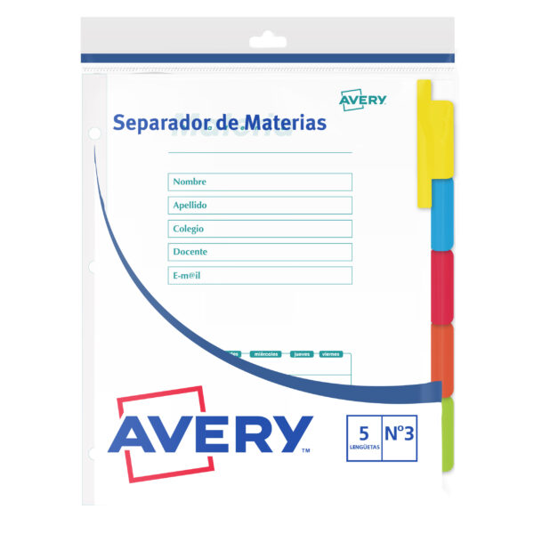 SEPARADOR REUTILIZABLE ESCOLAR N°3 5  Lengüetas