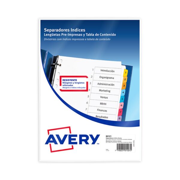 SEPARADORES INDICES AVERY A4 DEL 1 AL 6