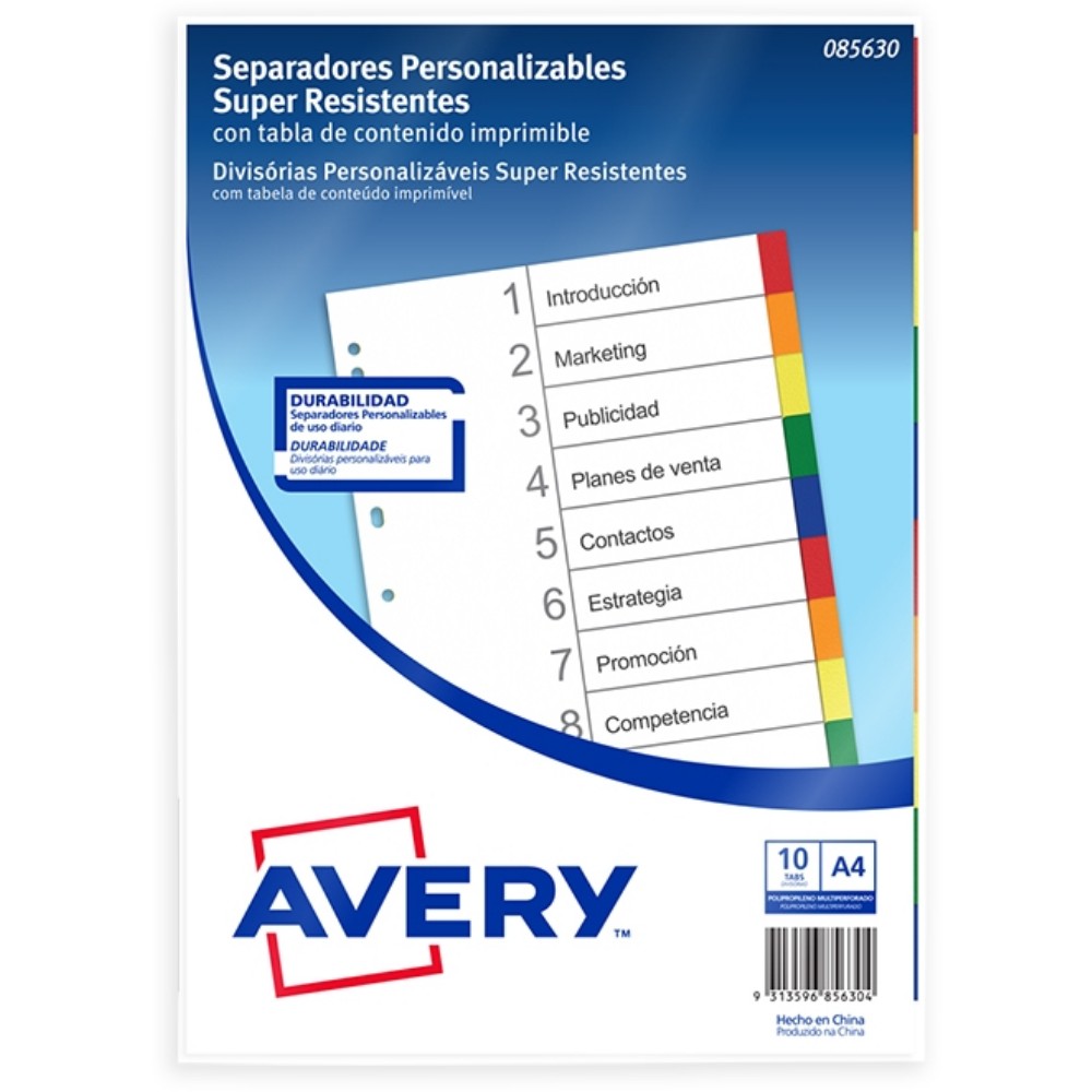 SEPARADORES PERSONALIZABLES SUPER RESISTENTES A4 10 POSICIONES