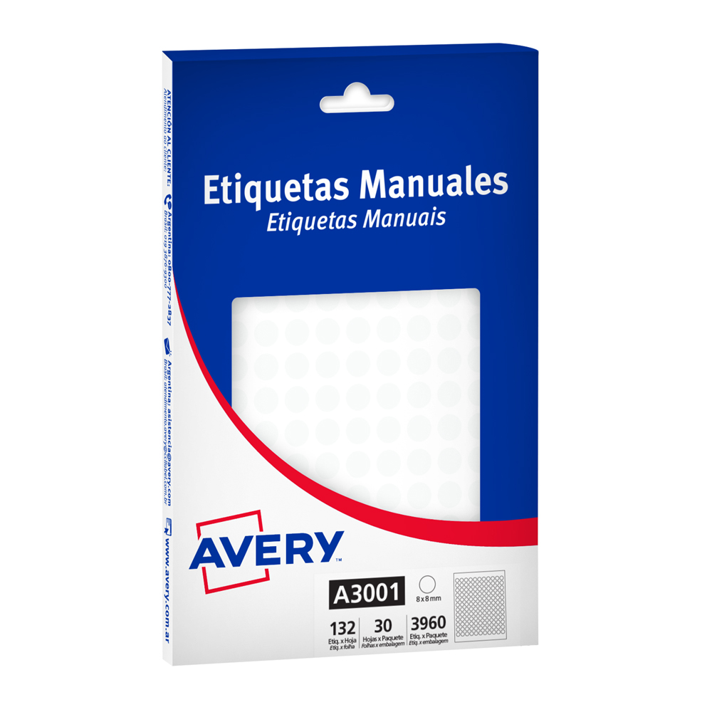 Etiquetas Avery Blancas Manuales Redondas 8 mm