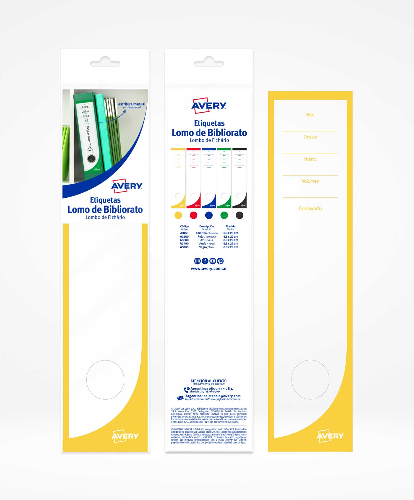 ETIQUETAS MANUALES LOMO DE BIBLIORATO AMARILLO 6.8 X 29 CM - 20 UNDS
