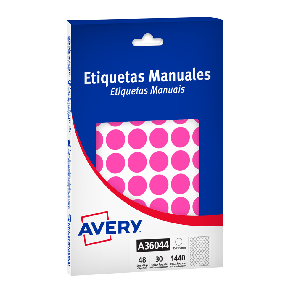 ETIQUETAS AVERY REDONDAS FLUO ROSA 15 mm