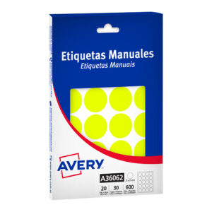 ETIQUETAS AVERY REDONDAS FLUO AMARILLO 25 mm