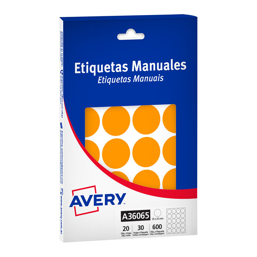 ETIQUETAS AVERY REDONDAS FLUO NARANJA 25 mm