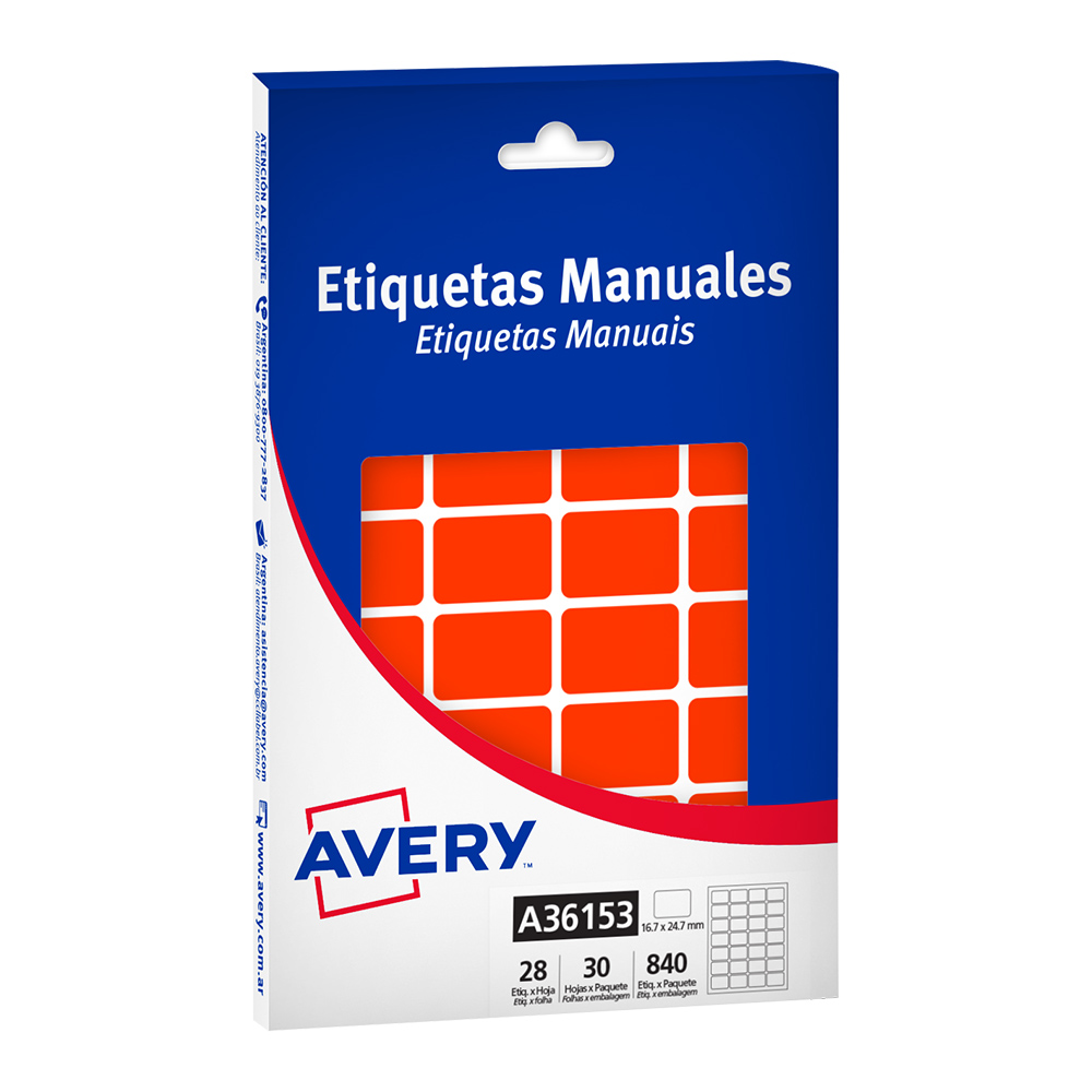 ETIQUETAS MANUALES ROJO FLÚO 16.7x24.7 mm