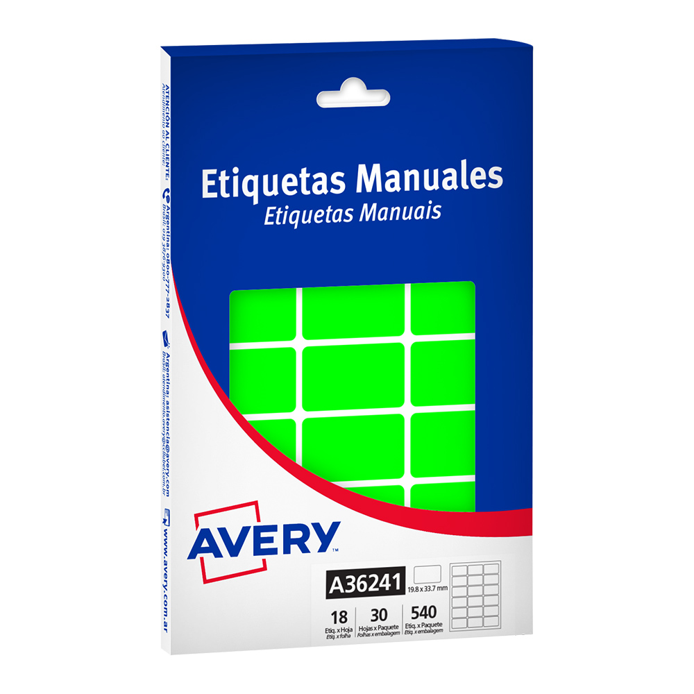 ETIQUETAS MANUALES VERDE FLÚO 19.8x33.7 mm
