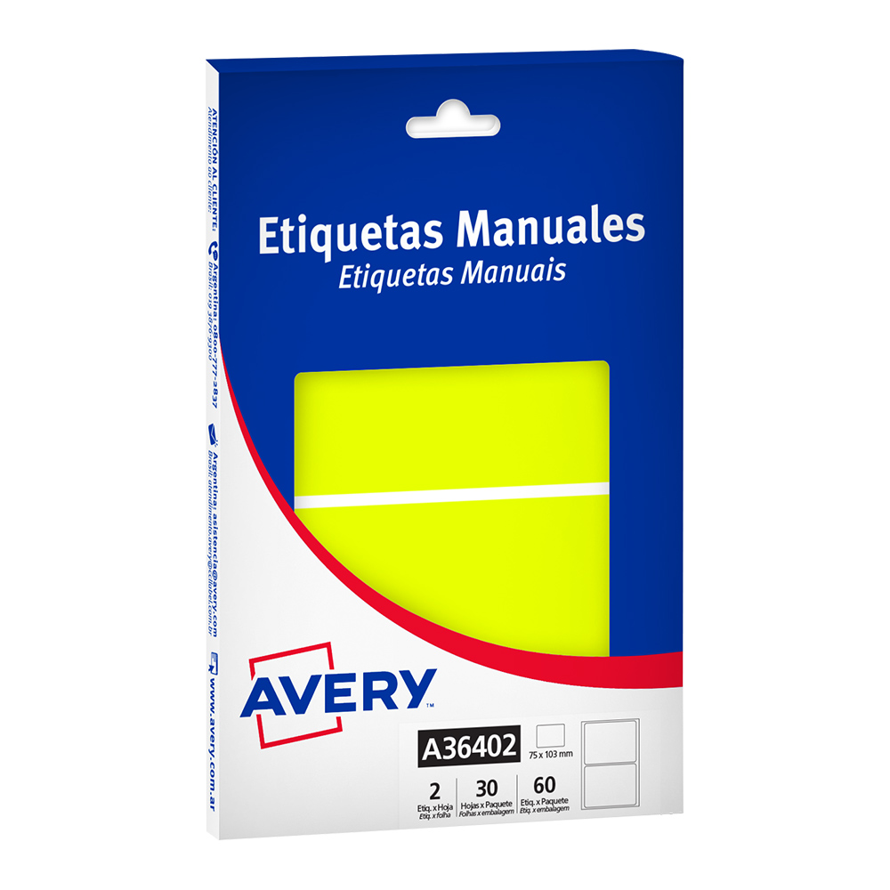 ETIQUETAS MANUALES AMARILLO FLÚO 75x103 mm
