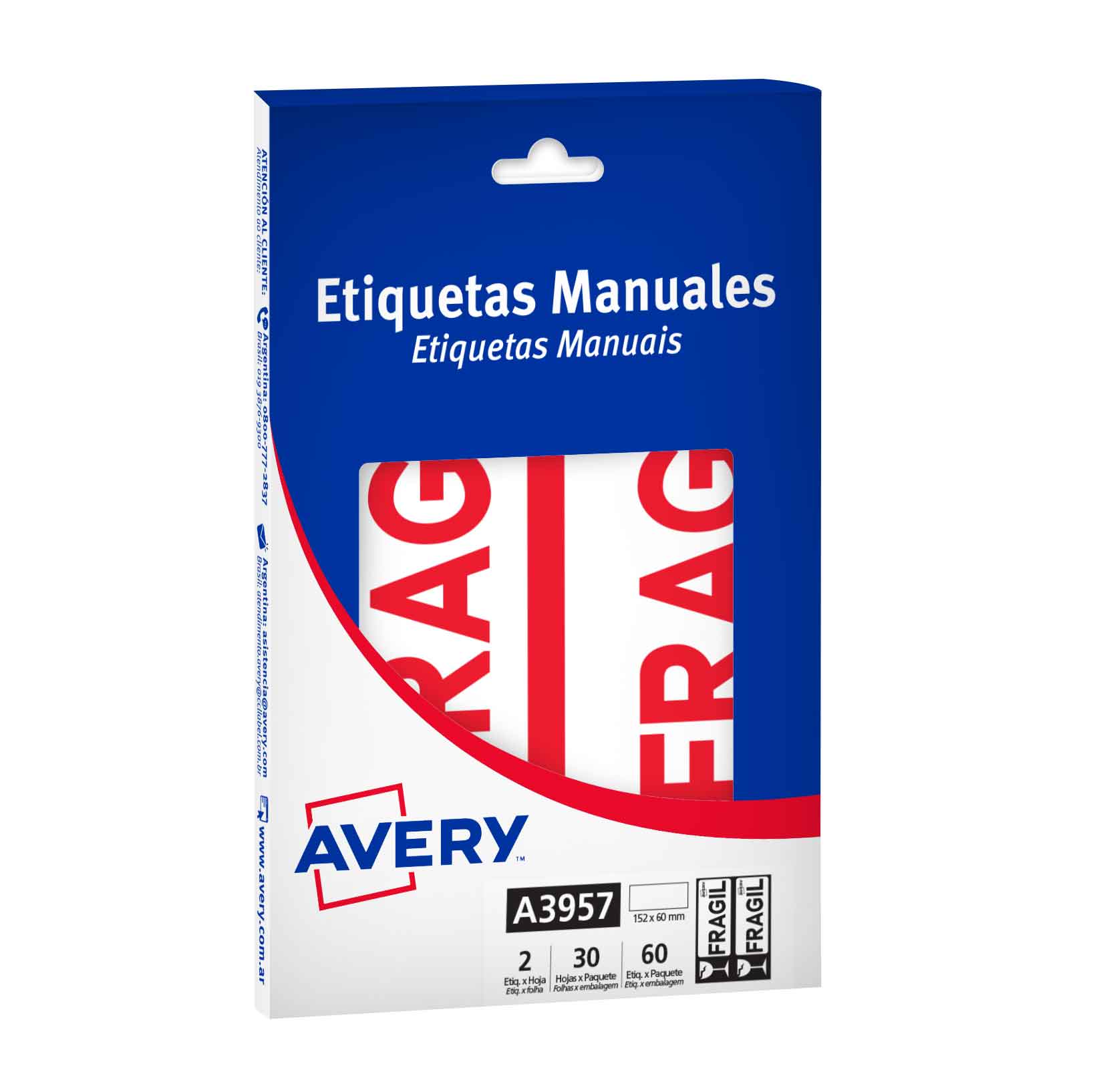 ETIQUETA AVERY FRAGIL PARA CAJAS 152X60 - 60 ETQS - Imagen 2