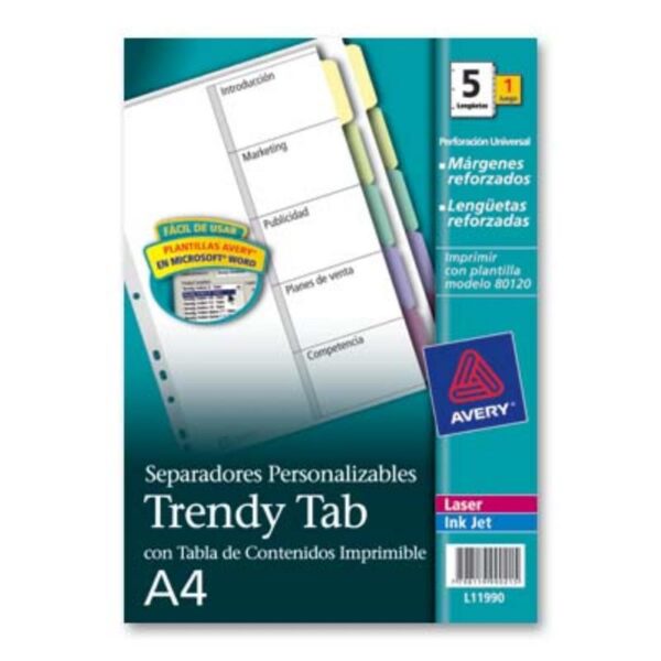 SEPARADORES PERSONALIZABLES TRENDY TABS A4 5 POSICIONES