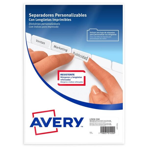 SEPARADORES PERSONALIZABLES PRINT TAB A4 12 POSICIONES
